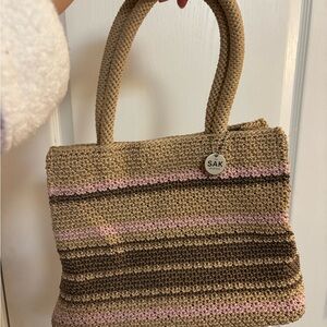 The Sak Crochet Stripe Shoulder Bag in Beige, Brown and Pink